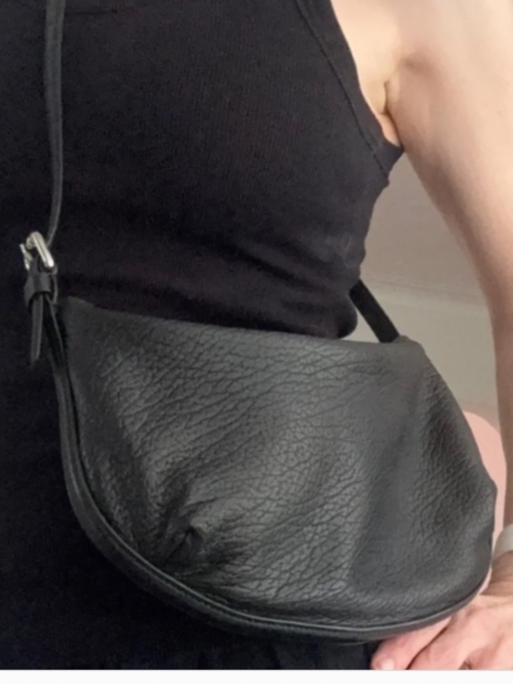 Massimo Dutti Black Leather Crossbody or Shoulder Bag | Soft Nappa Leather